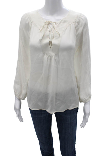 Joie Womens Tunic Blouse White Silk Long Sleeve Round Neck Size S