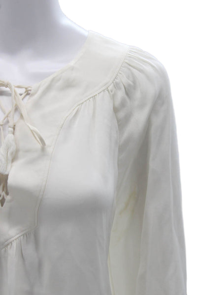 Joie Womens Tunic Blouse White Silk Long Sleeve Round Neck Size S