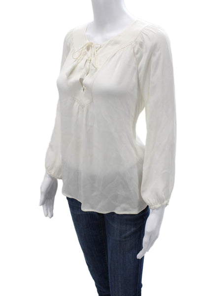 Joie Womens Tunic Blouse White Silk Long Sleeve Round Neck Size S