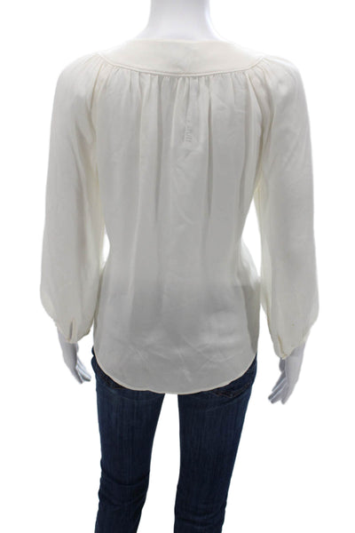 Joie Womens Tunic Blouse White Silk Long Sleeve Round Neck Size S