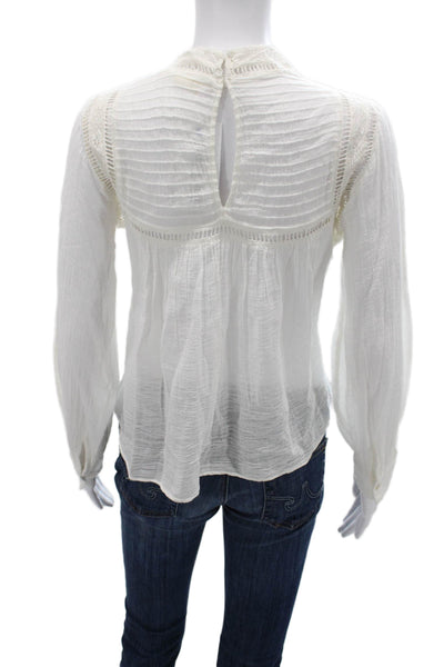 Zara Women Bohemian Floral High Neck Button Long Sleeve Blouse White Size S