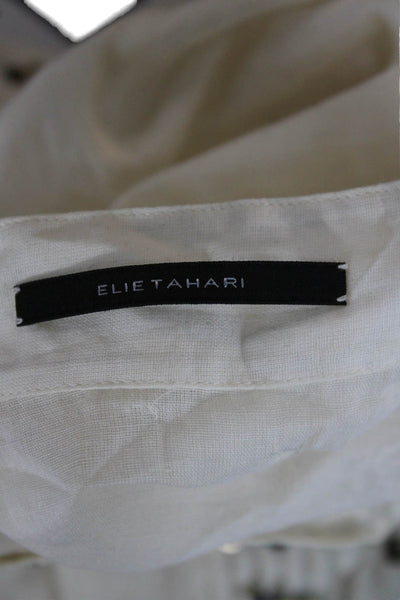Elie Tahari Women Petite Tunic Blouse White Floral Button Up Long Sleeve Size S