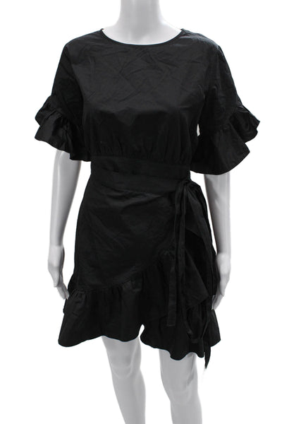 Cynthia Rowley Women Wrap Dress Black Short Sleeve Knee Length Size S