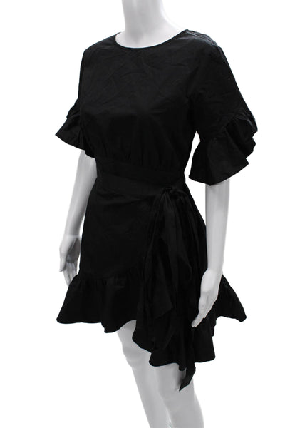 Cynthia Rowley Women Wrap Dress Black Short Sleeve Knee Length Size S