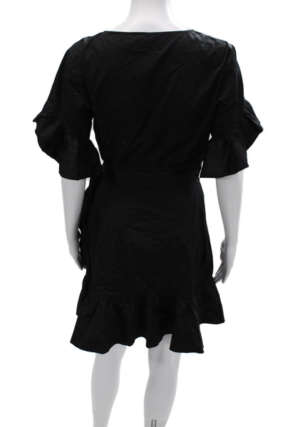 Cynthia Rowley Women Wrap Dress Black Short Sleeve Knee Length Size S