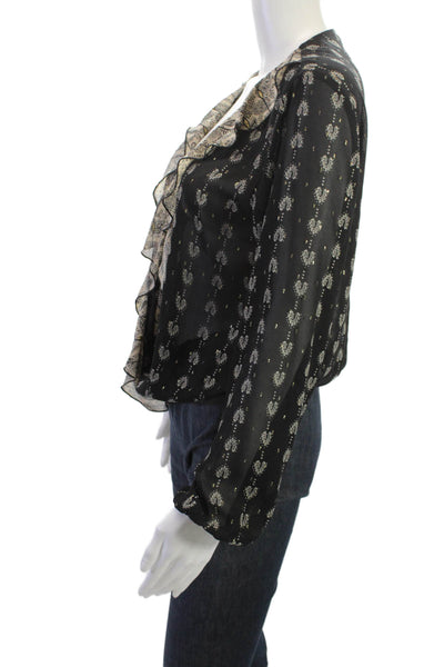 Senlis Womens Bohemian Paisley V-Neck Long Sleeve Blouse Black Polyester Size S