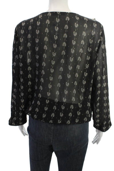 Senlis Womens Bohemian Paisley V-Neck Long Sleeve Blouse Black Polyester Size S