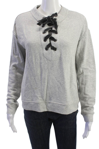 Rails Women Petites Henley Sweatshirt Gray Lace Up Long Sleeve Size S