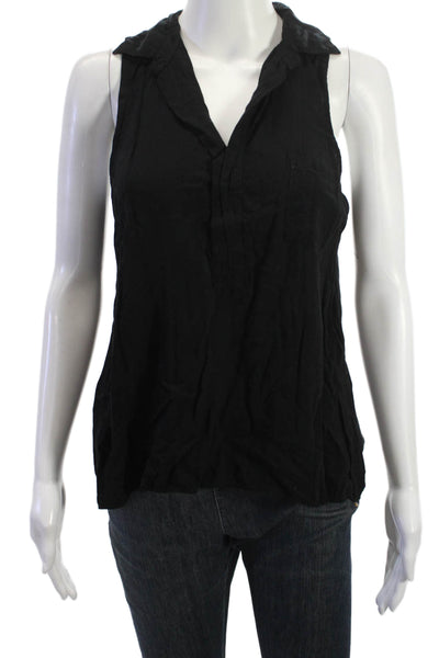 Splendid Women Black Rayon Collared Sleeveless Basic Tank Size M