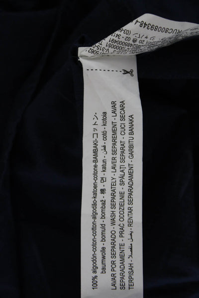 Zara Womens Dark Blue Cotton Bohemian Crewneck Button Long Sleeve Blouse Size S