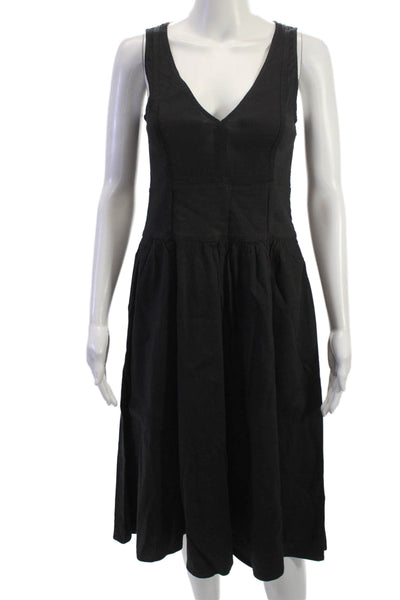 Theory Womens Fit & Flare Tank Dress Black V-Neck Knee Length Size 4