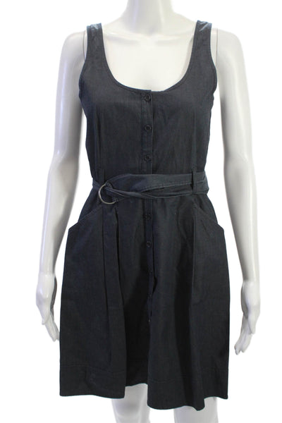 Theory Women Tank Dress Dark Blue Sleeveless Buckle Solid Size 4