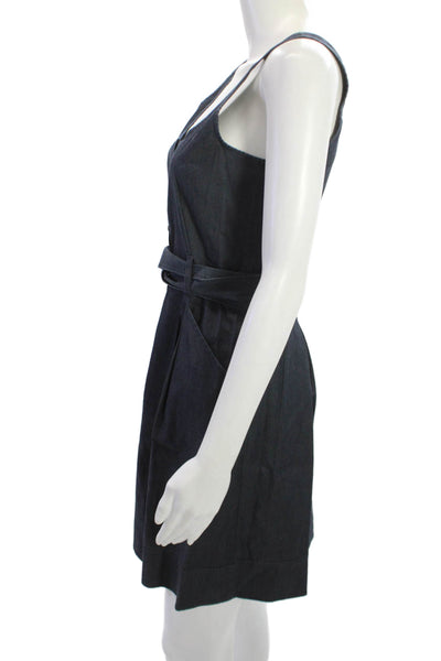 Theory Women Tank Dress Dark Blue Sleeveless Buckle Solid Size 4