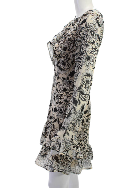 For Love & Lemons Women Fit & Flare Mini Dress Beige Silk Long Sleeve Size S