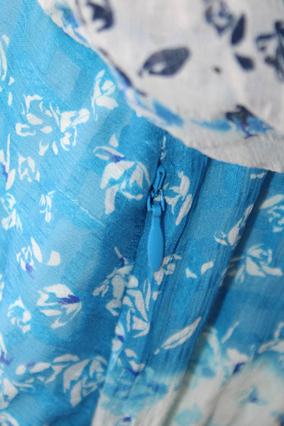 Tanya Taylor Womens Wrap Dress Blue Floral V Neck 3/4 Sleeve Silk Cotton Size 4