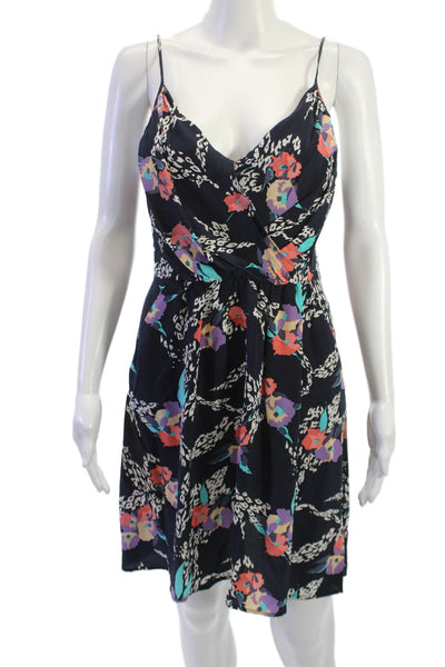 Yumi Kim Women Silk Black Floral V-Neck Sleeveless Slip Dress Tie Waist Size M
