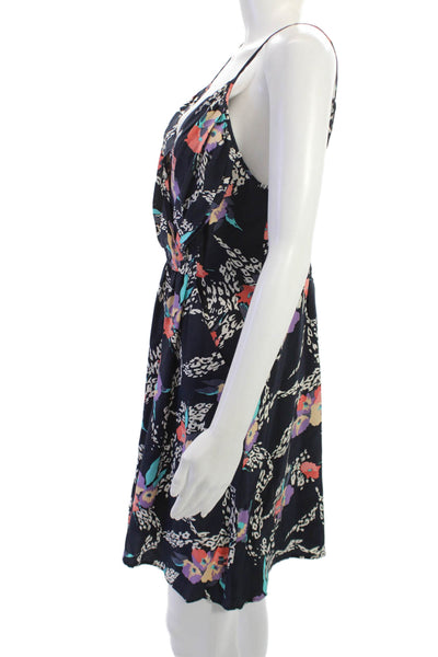Yumi Kim Women Silk Black Floral V-Neck Sleeveless Slip Dress Tie Waist Size M