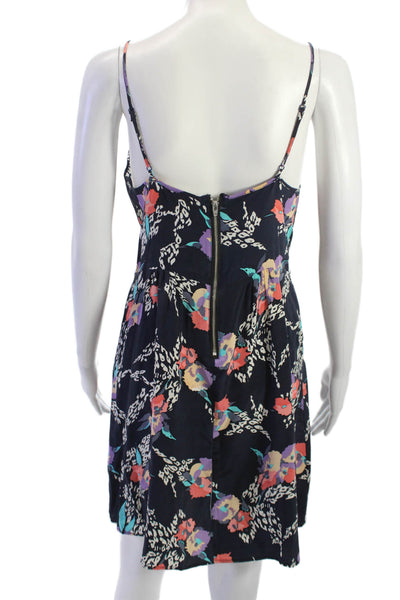 Yumi Kim Women Silk Black Floral V-Neck Sleeveless Slip Dress Tie Waist Size M