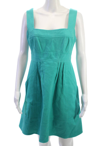 Nanette Lepore Women A-Line Sundress Green Square Neck Cotton Spandex Size 8