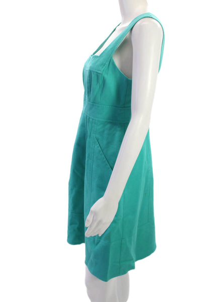 Nanette Lepore Women A-Line Sundress Green Square Neck Cotton Spandex Size 8