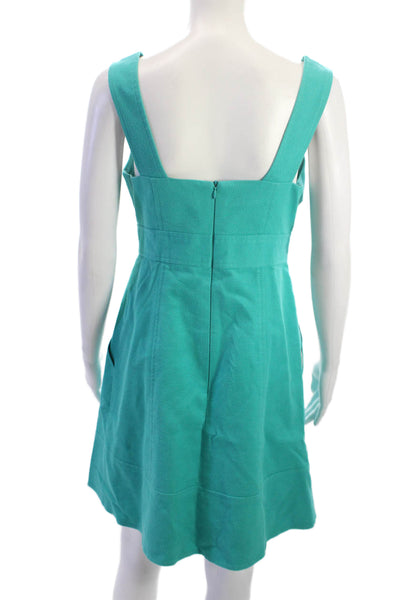 Nanette Lepore Women A-Line Sundress Green Square Neck Cotton Spandex Size 8