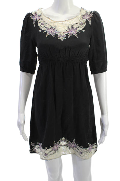 Yumi Kim Womens Black Silk Blend Mini Shift Dress 3/4 Sleeve Size S