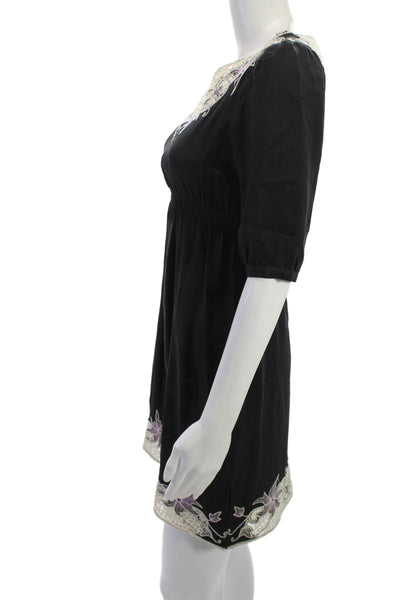 Yumi Kim Womens Black Silk Blend Mini Shift Dress 3/4 Sleeve Size S