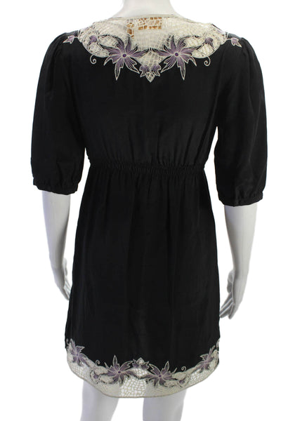 Yumi Kim Womens Black Silk Blend Mini Shift Dress 3/4 Sleeve Size S
