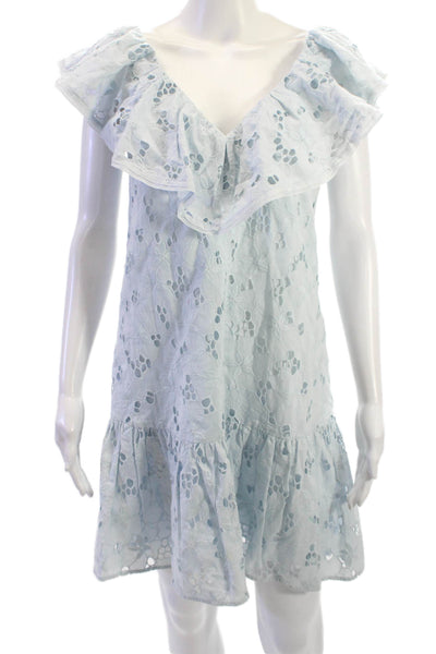 Rebecca Taylor Womens Sundress Light Blue Floral V Neck Size 2