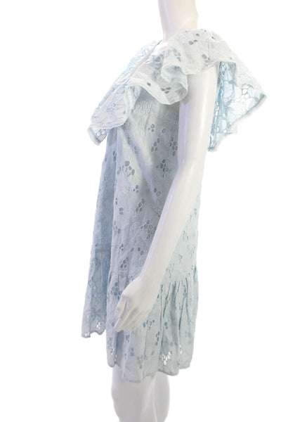 Rebecca Taylor Womens Sundress Light Blue Floral V Neck Size 2
