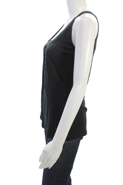 Joie Womens Basic Sleeveless Square Neck Linen Tank Black Size S