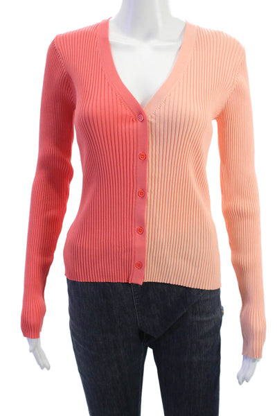 Staud Womens Striped Pink V Neck Button Long Sleeve Cardigan Size L
