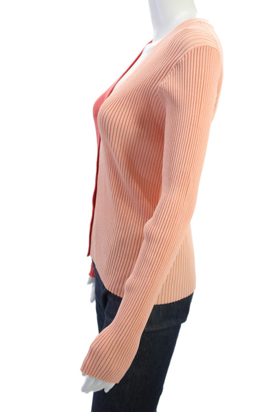 Staud Womens Striped Pink V Neck Button Long Sleeve Cardigan Size L