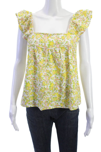 Greylin Anthropologie Women White Floral Square Neck Sleeveless Blouse Size S