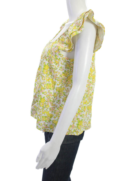 Greylin Anthropologie Women White Floral Square Neck Sleeveless Blouse Size S