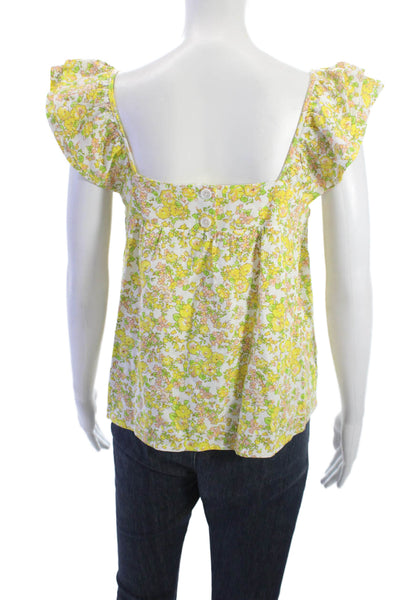 Greylin Anthropologie Women White Floral Square Neck Sleeveless Blouse Size S
