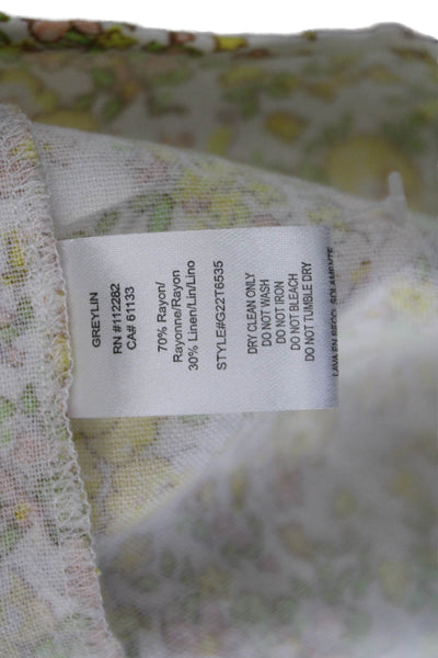 Greylin Anthropologie Women White Floral Square Neck Sleeveless Blouse Size S