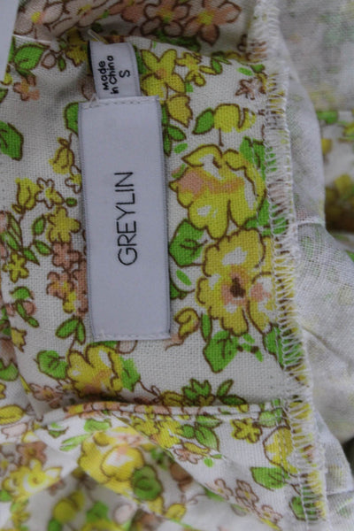 Greylin Anthropologie Women White Floral Square Neck Sleeveless Blouse Size S