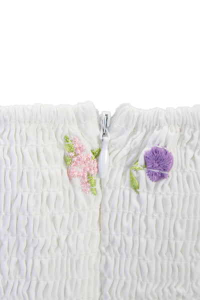 English Factory Women White Floral Square Neck Tie Blouse Short Sleeve Size M
