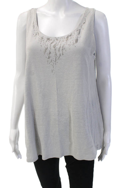 Eileen Fisher Womens Sleeveless Linen Tunic Gray Round Neck Size M