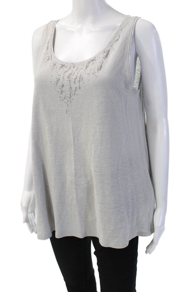 Eileen Fisher Womens Sleeveless Linen Tunic Gray Round Neck Size M