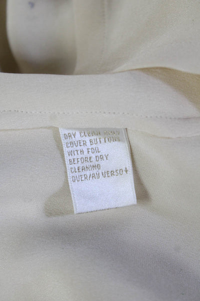 Dana Buchman Womens Beige Silk V-Neck Short Sleeve Button Up Blouse Size 12