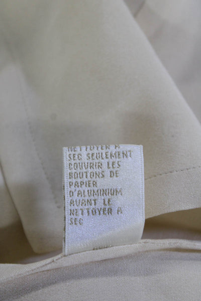 Dana Buchman Womens Beige Silk V-Neck Short Sleeve Button Up Blouse Size 12