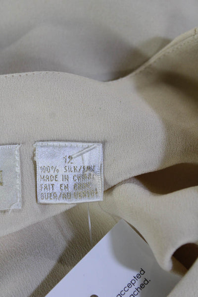 Dana Buchman Womens Beige Silk V-Neck Short Sleeve Button Up Blouse Size 12