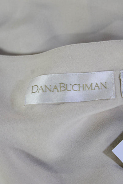 Dana Buchman Womens Beige Silk V-Neck Short Sleeve Button Up Blouse Size 12