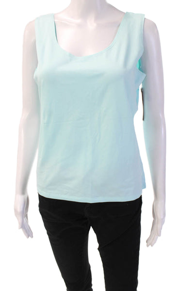 A'nue Ligne Women Light Blue Basic Sleeveless Tank Round Neck 88% TACTEL Size L