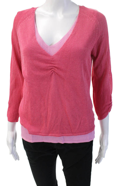 Olo Womens Basic V Neck Pink 3/4 Sleeve Blouse Size XL