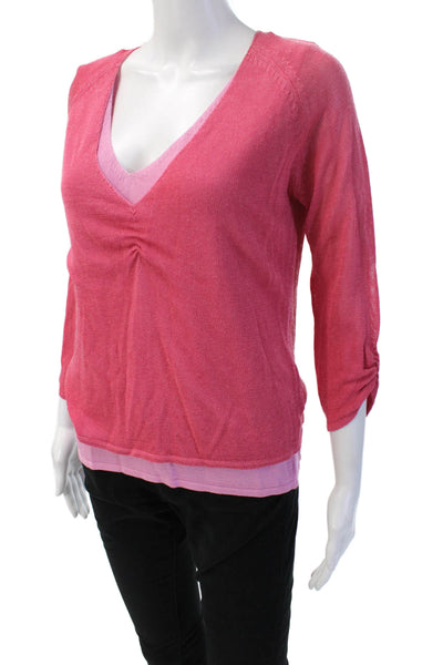 Olo Womens Basic V Neck Pink 3/4 Sleeve Blouse Size XL