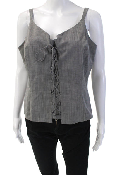 Lafayette 148 New York Women Camisole Wool Gray Check Drawstring Size 12