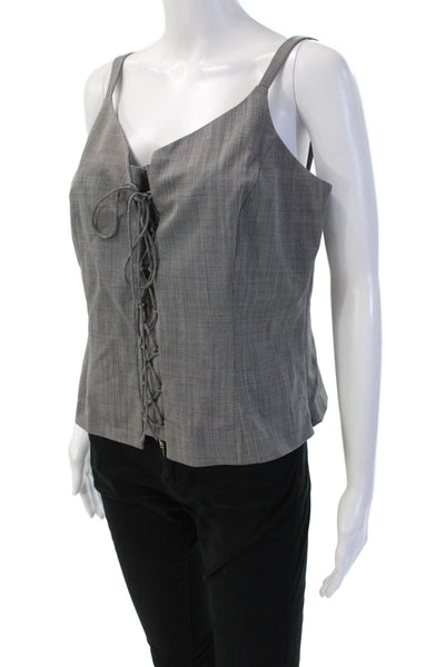 Lafayette 148 New York Women Camisole Wool Gray Check Drawstring Size 12